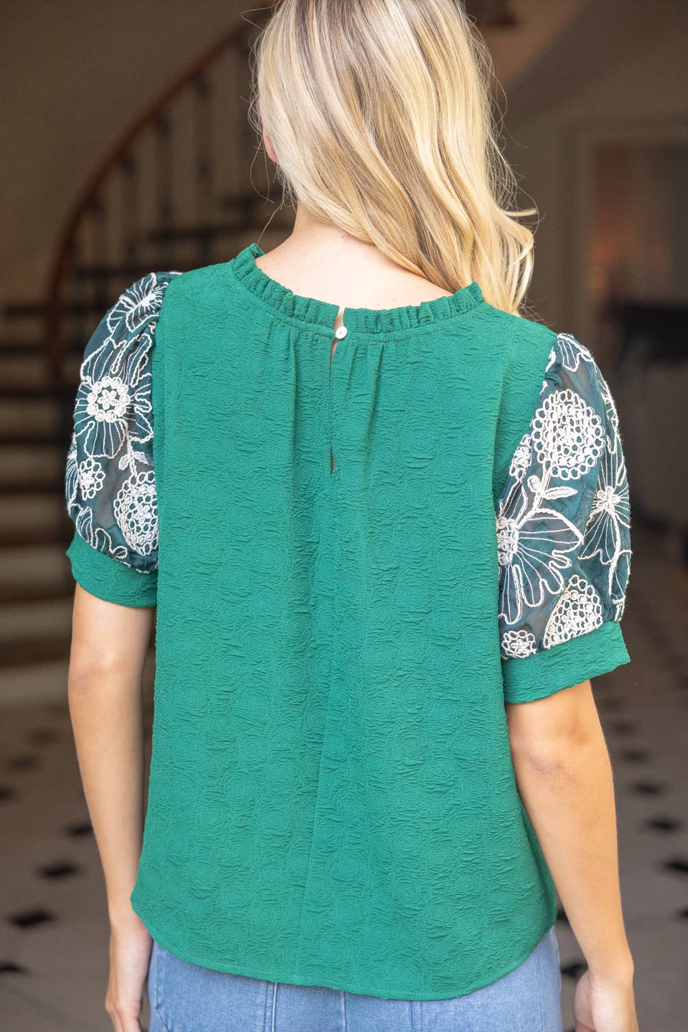 The Haley Floral Embroidered Lace Puff Sleeve Top