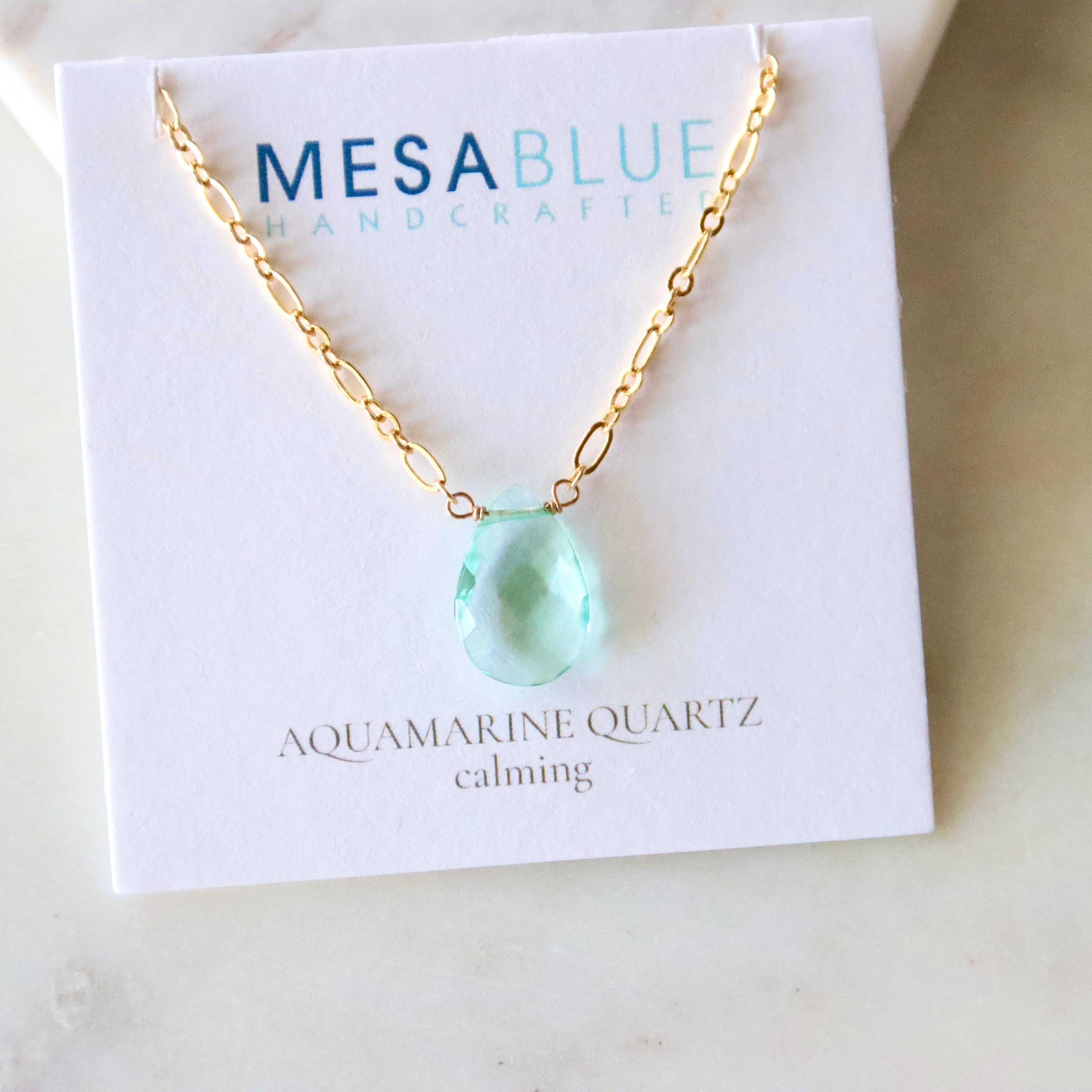 Aquamarine Quartz Pear Necklace