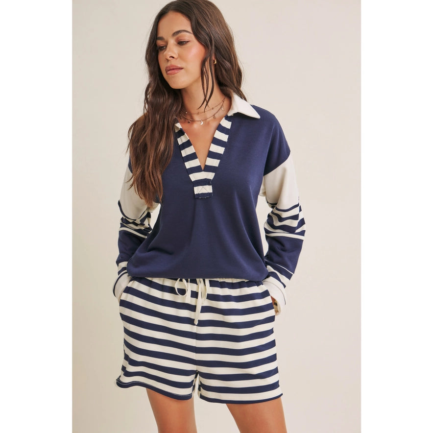 The Vivi Striped Relaxed Fit French Terry Top