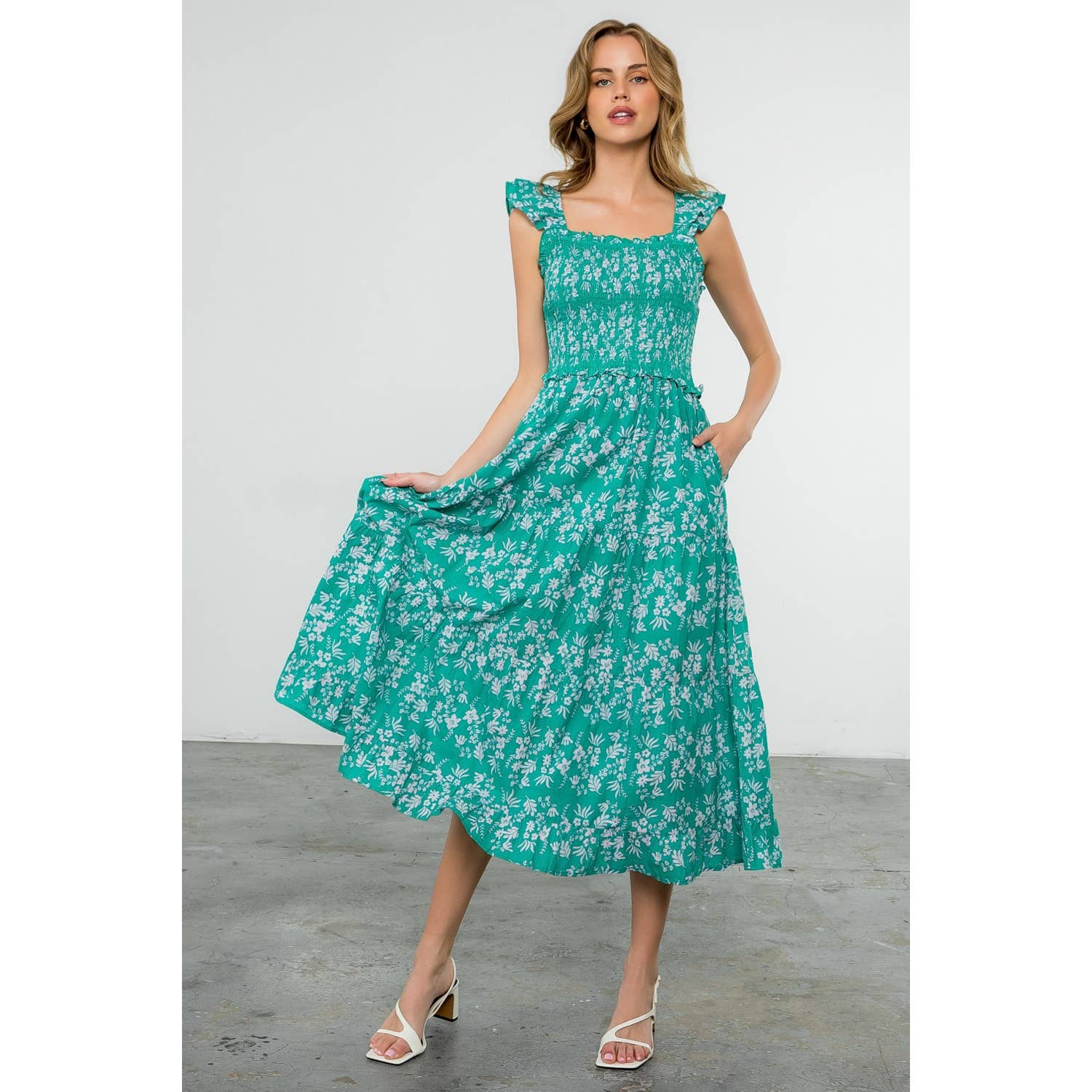The Jasmine Green Floral Smocked Maxi Dress