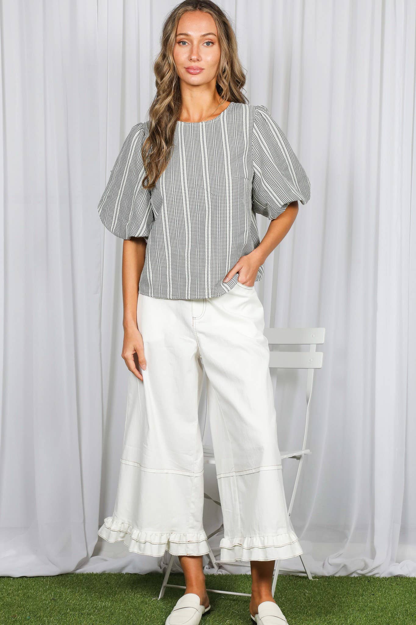 The Josie 2 Bow Accent Plaid Top
