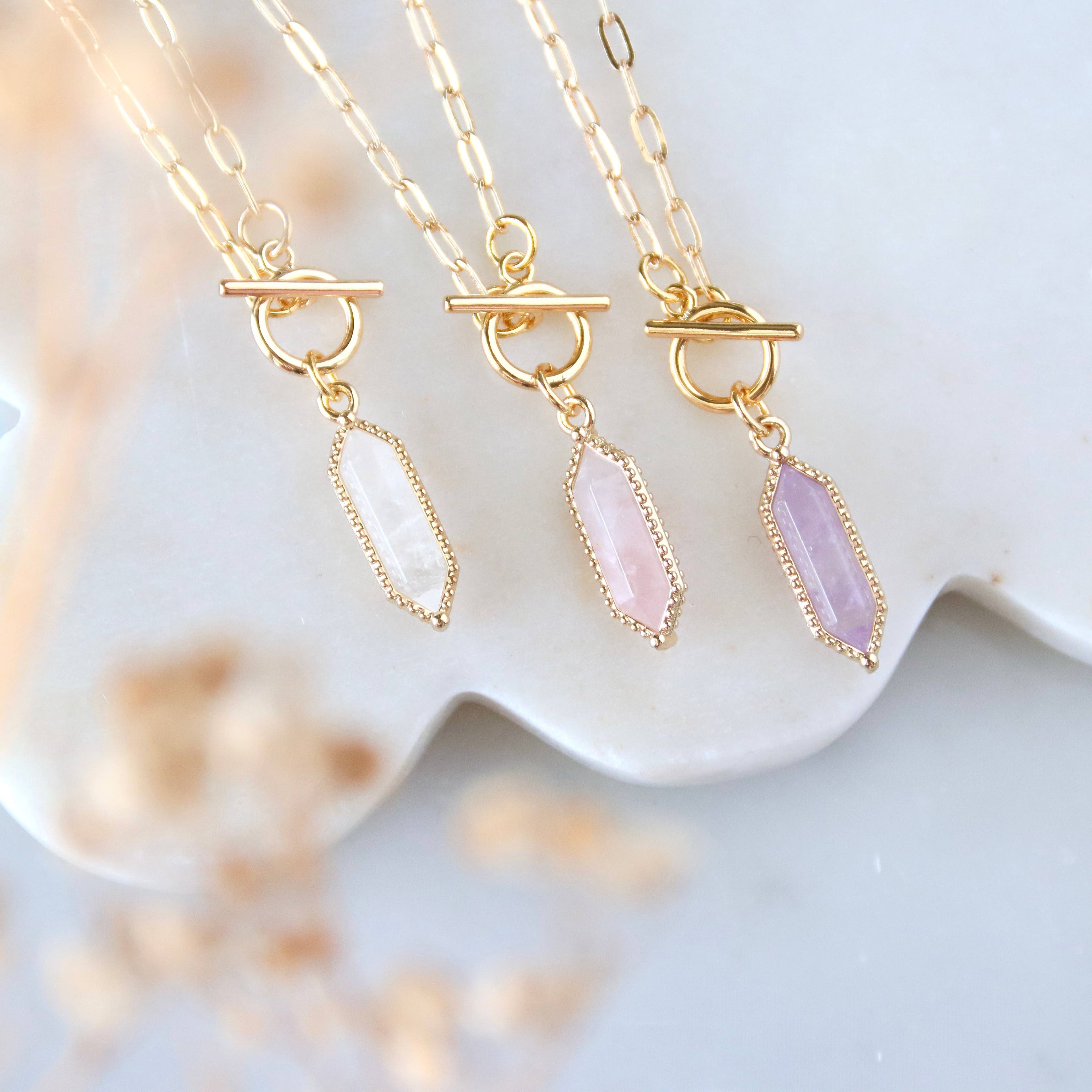 Amethyst, Quartz, Rose QuartzToggle Necklace