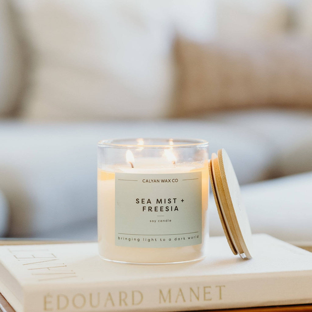 Sea Mist + Freesia - Clear Glass Tumbler Soy Candle