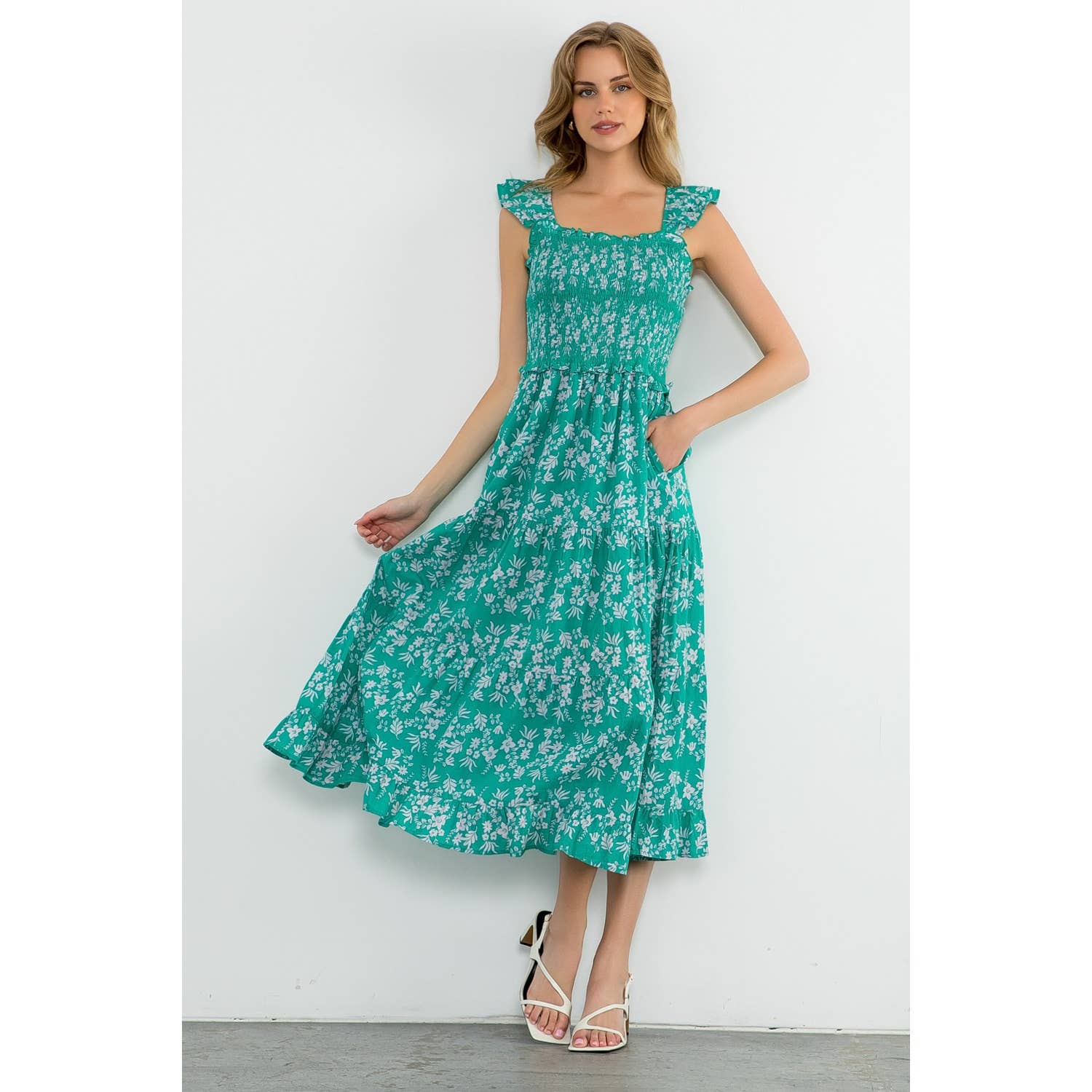 The Jasmine Green Floral Smocked Maxi Dress